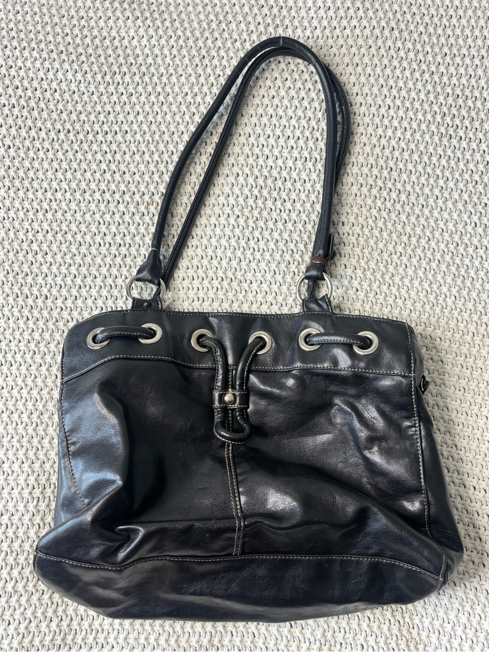 Black Leather Shoulder Bag - Unbranded